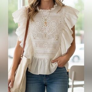 Joie Cream Lace Ruffle Blouse